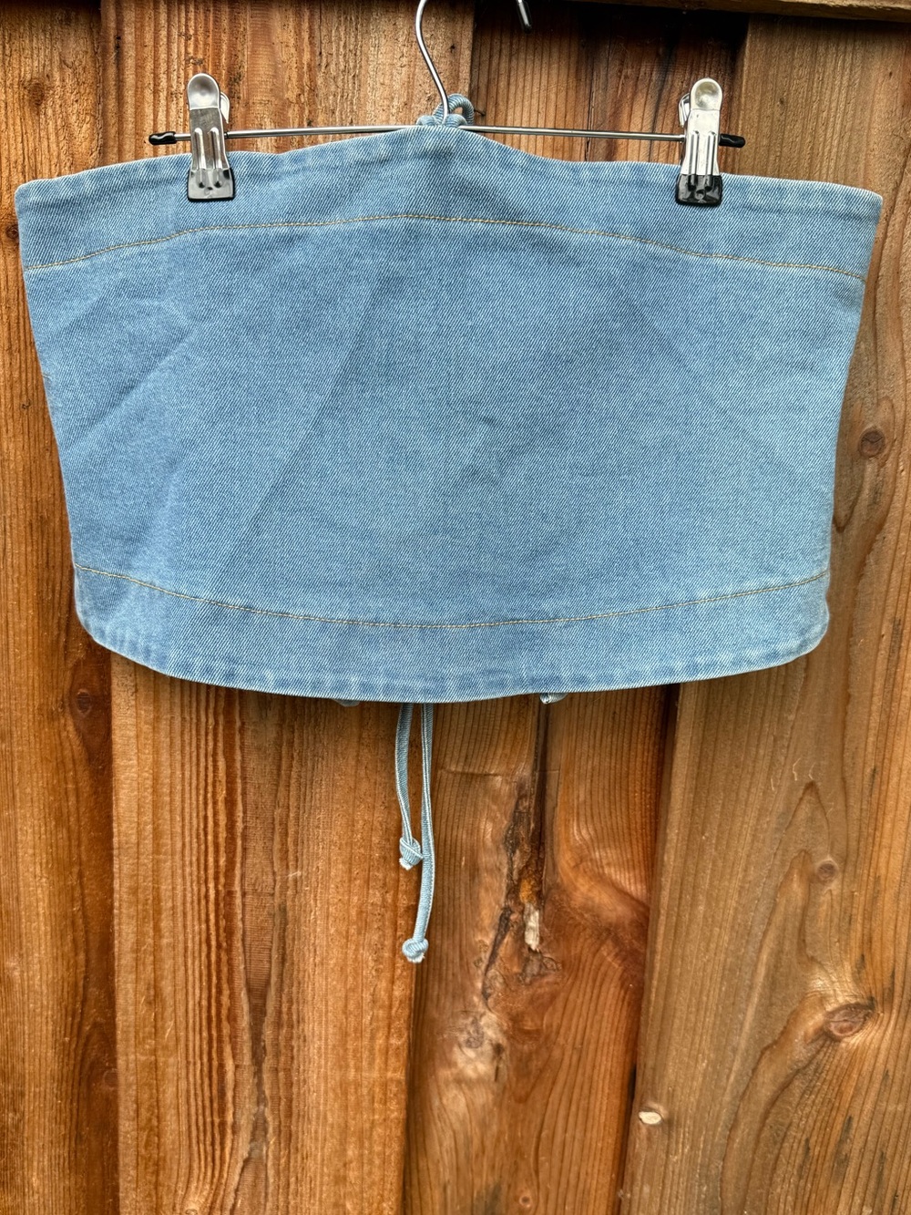 Olivaceous Light Blue Denim Tie around neck Tank Top